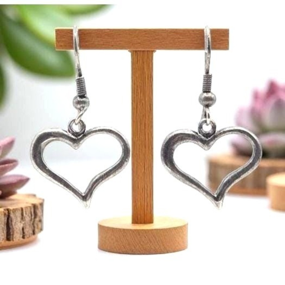 Schube‎ Dakota West Open Heart Vintage Earrings Silver Drop Dangle Hook